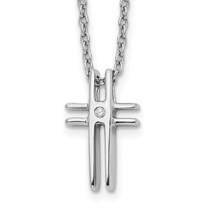 925 Sterling Silver RH 18 Inch Diamond Cross Sterling Silver Necklace, 2" Ext.